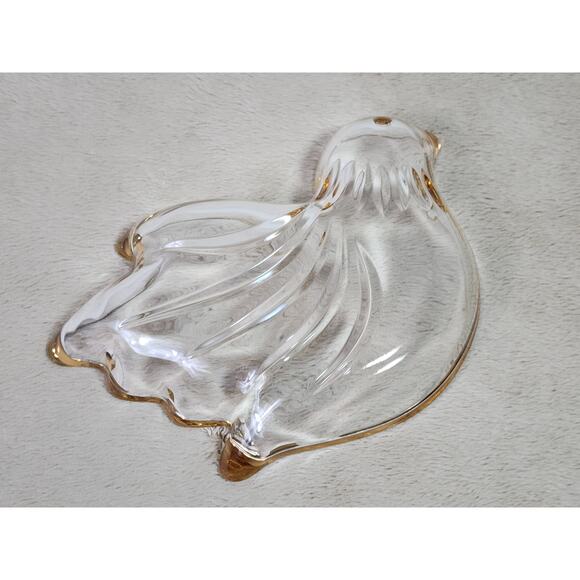Mikasa Trinket Candy Dish Bird Dove Shaped Clear Glass Gold Trim Accent Vintage - Picture 8 of 9